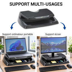 Rehausseur écran et support PC portable 17 pouces avec rangement