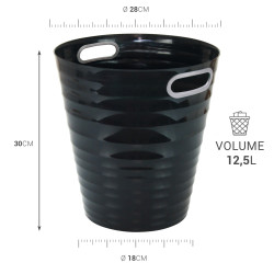 Poubelle de bureau plastique Noir ronde avec poignées - 12,5L