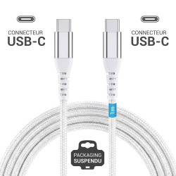 Câble USB-C USB-C 3.1 60W Nylon tressé, mâle mâle, 1,00m Blanc