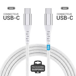 Câble USB-C USB-C 3.1 60W Nylon tressé, mâle mâle, 2,00m Blanc