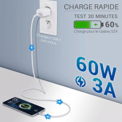 Câble USB-C USB-C 3.1 60W Nylon tressé, mâle mâle, 2,00m Blanc