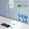 Câble USB-C USB-C 3.1 60W Nylon tressé, mâle mâle, 2,00m Blanc
