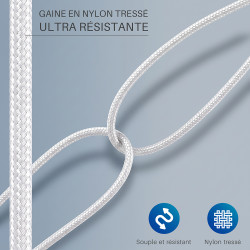 Câble USB-C USB-C 3.1 60W Nylon tressé, mâle mâle, 2,00m Blanc