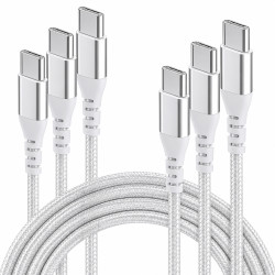 Lot 3 Câbles USB-C vers USB-C 60W Nylon tressé, 1m Blanc