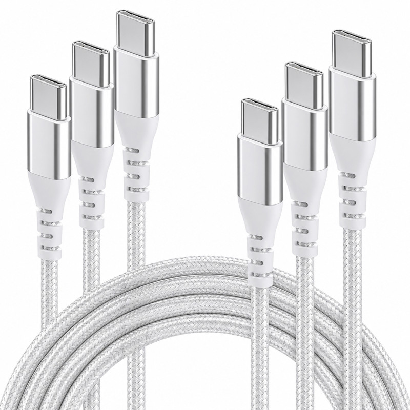 Lot 3 Câbles USB-C vers USB-C 60W Nylon tressé, 1m Blanc