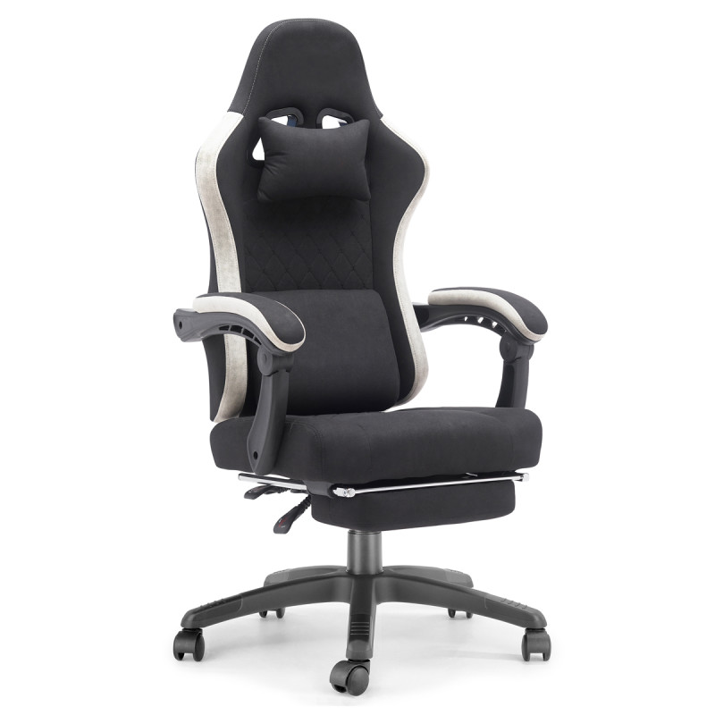 Fauteuil de bureau baquet suédine bicolore avec repose-pieds