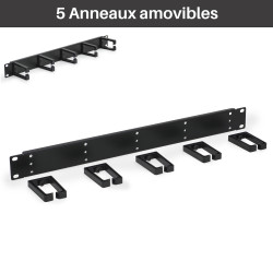 Bandeau passe câbles 5 anneaux ABS 19 pouces 1U Noir