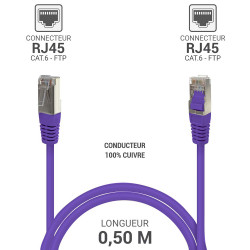 Câble réseau RJ45 Cat. 6 100% cuivre blindé FTP violet 0.50m