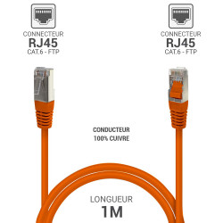 Câble réseau RJ45 Cat. 6 100% cuivre blindé FTP orange 1.00m