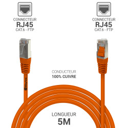 Câble réseau RJ45 Cat. 6 100% cuivre blindé FTP orange 5.00m