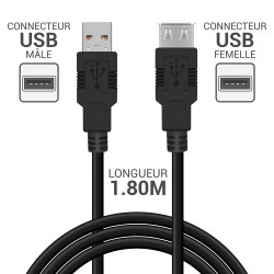 Rallonge USB 2.0 A/A mâle-femelle high speed 1.80m noir