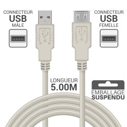 Rallonge USB 2.0 A/A mâle-femelle 1.80m beige blister